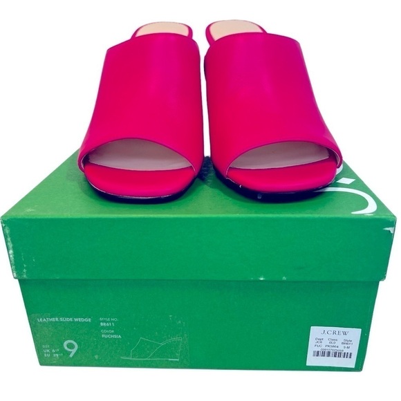 J.Crew Bianca Leather Wedge Sandals in Fuchsia Color Size 9 - Picture 2 of 7